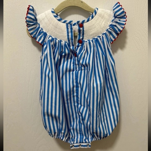 Poppy Kids Co Baby Girl Bishop Smocked Rocket Pop Bubble Romper Size 9 Months - Picture 3 of 6
